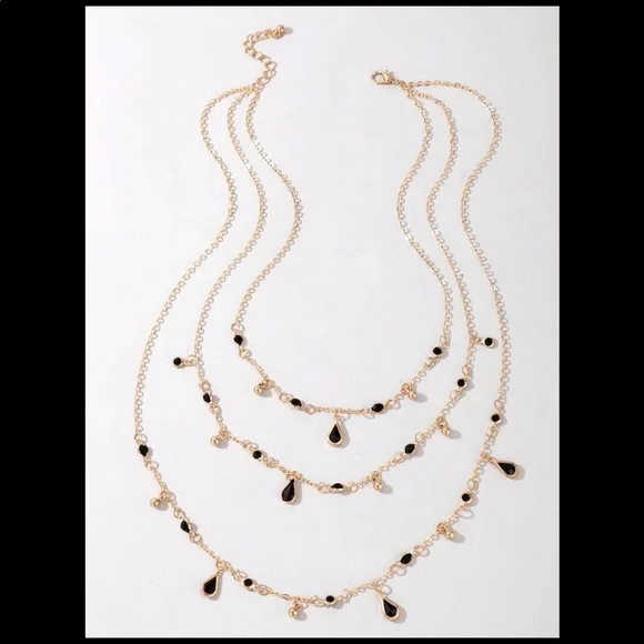Water Drop 3 Layer Necklace (black/gold) - Picture 9 of 9